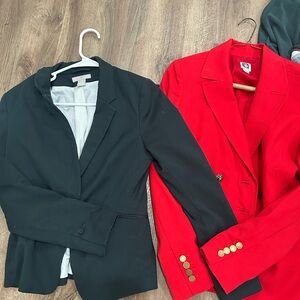 Pair of Chic Dark Green H&M and Red Blazers with Gold Buttons Anne Klein